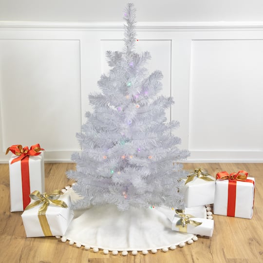 3ft. Pre-Lit Snow White Artificial Christmas Tree, Multicolor LED Lights